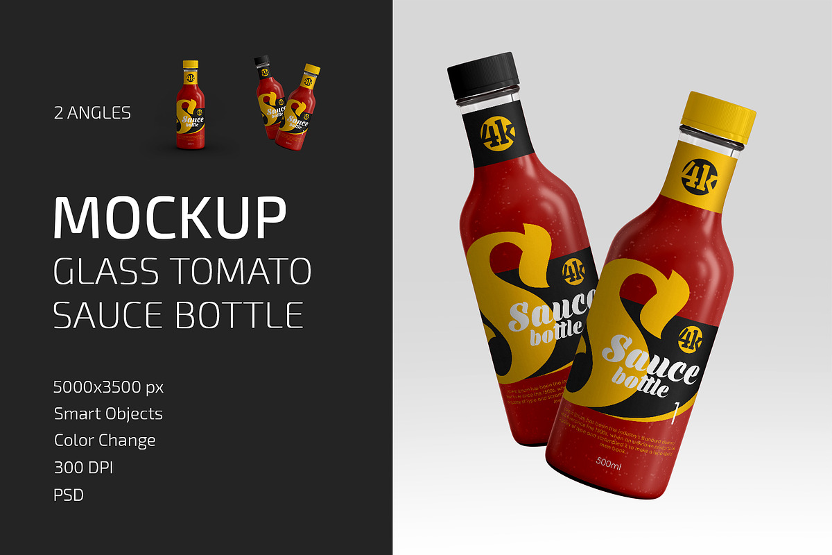 Glass Tomato Sauce Bottle Mockup Set, a Packaging Mockup by Country4k