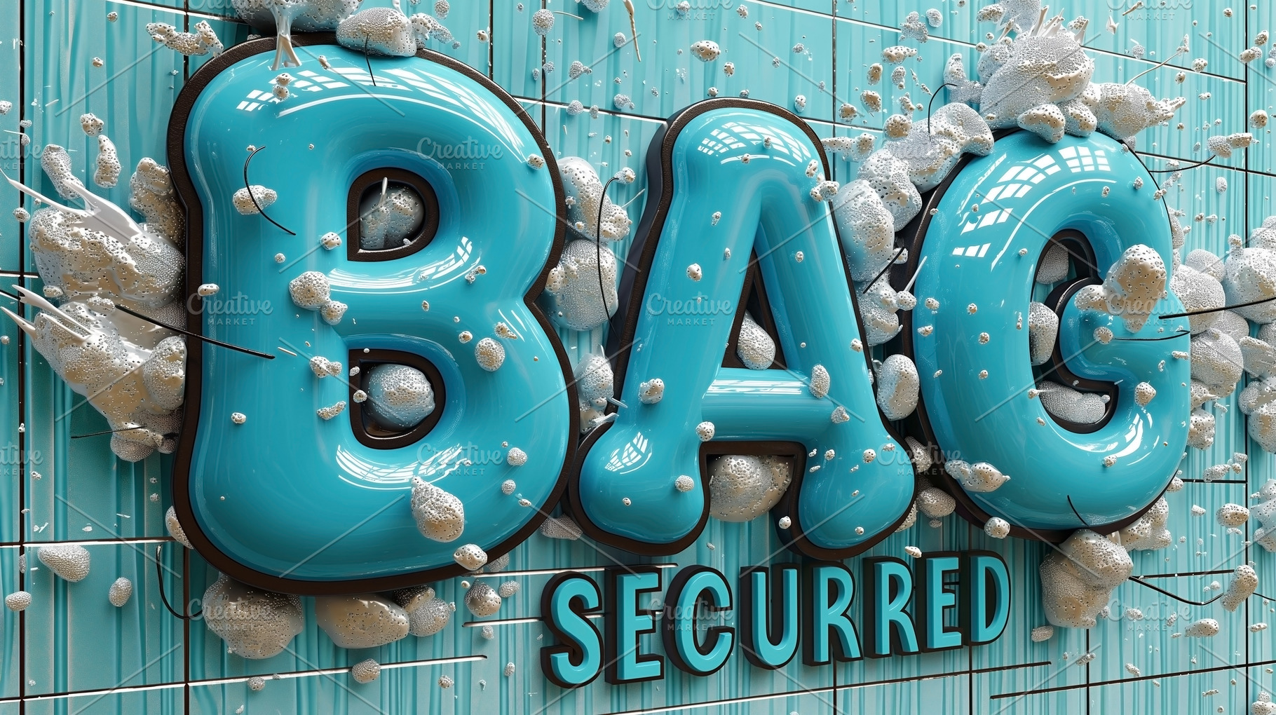 Vibrant blue 3D text saying 'BAG SECURED', featuring a playful design with bubb, a Background Photo by ImageMir