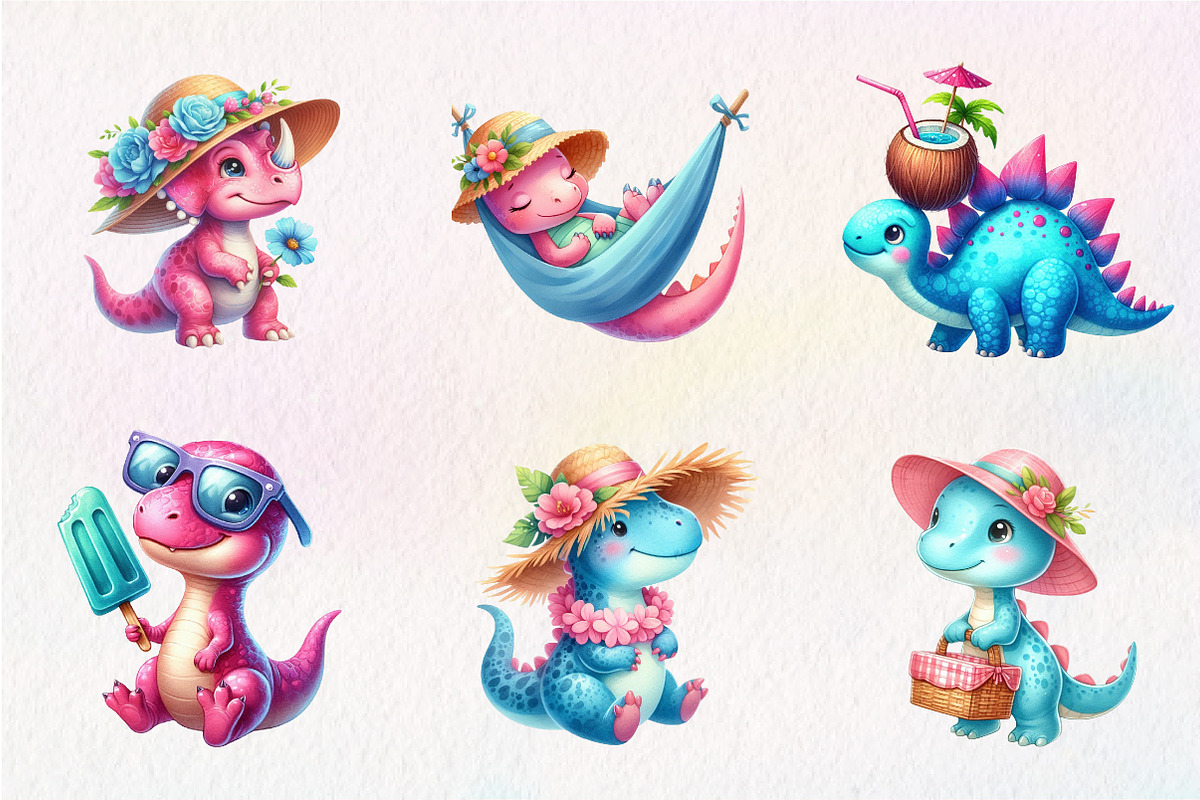 Summer Dinosaur Watercolor Clipart, an Illustration by CreationArt (Photo 9 of 9)