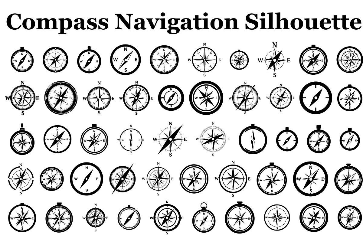 Compass Navigation Silhouette Set, a Graphic by hafijul (Photo 1 of 14)