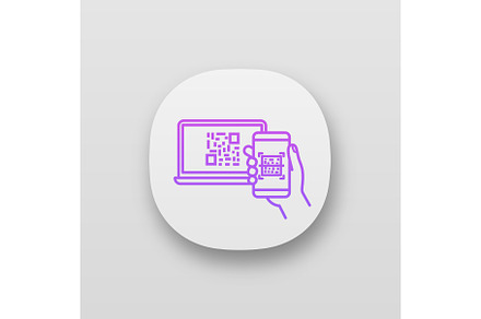 QR code scanning smartphone app icon, an Outline Icon by bsd studio