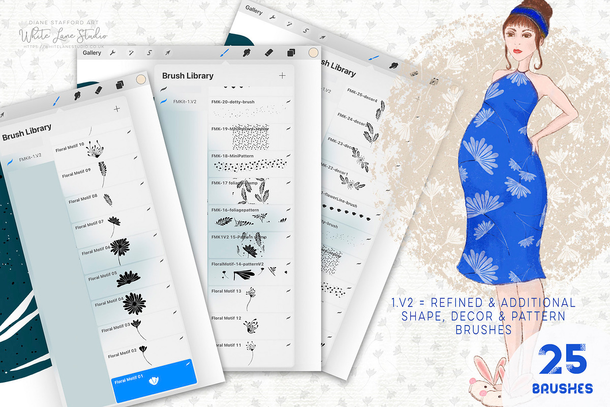 Procreate Brushes Floral Motifs Kit, a Brush Add-On by White Lane Studio (Photo 2 of 12)