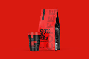 Coffee Pouch Half Side & Cup Mockup