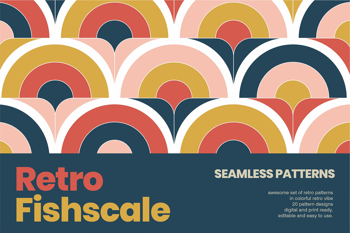 Retro Fish Scale Seamless Patterns, a Pattern Graphic by Firowerk (Photo 1 of 8)