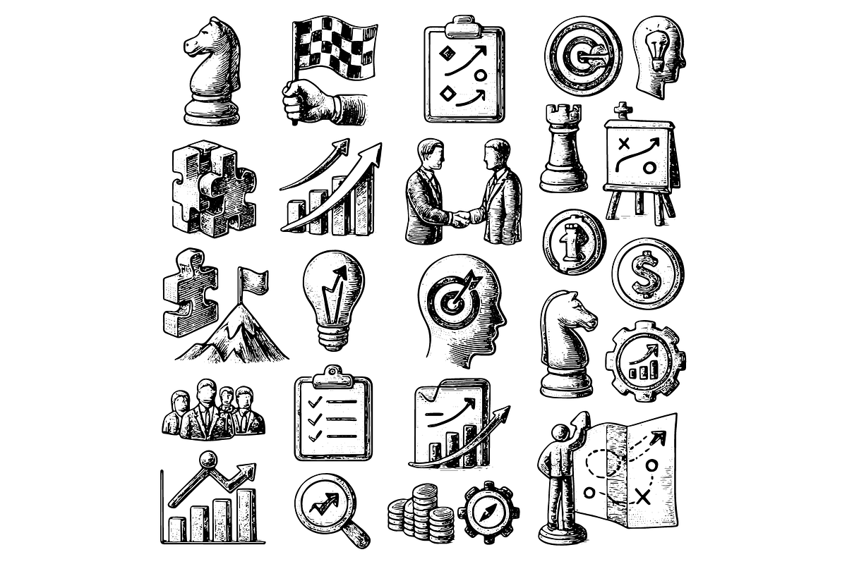 Business Strategy Icons Set, an Object Graphic by nikagraphic