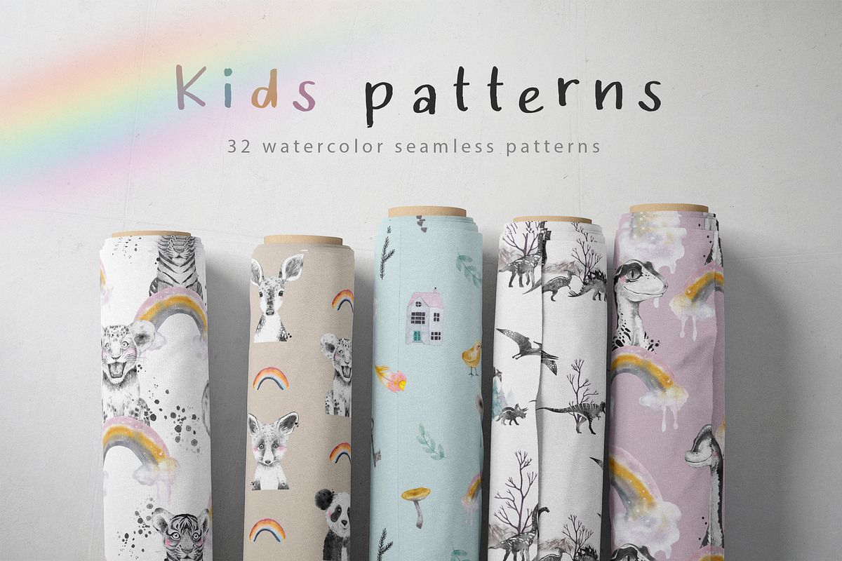 Watercolor kids patterns, a Pattern Graphic by Natali Smolova (Photo 1 of 6)