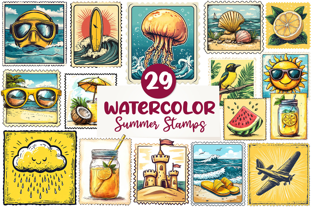 Yellow Summer Postage Stamps Clipart, an Illustration by CreationArt (Photo 1 of 9)