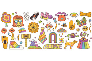 Groovy cartoon psychedelic stickers, an Object Illustration by Lemberg Vector