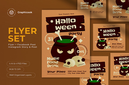 Halloween Party Flyer Set, a Flyer Template by graphicook