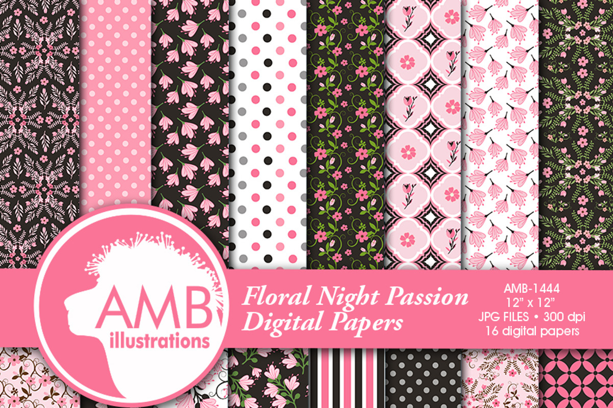 Pink Floral Digital Papers 1444, a Pattern Graphic by AMBillustrations