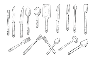 cutlery handdrawn collection, an Object Graphic by nikagraphic