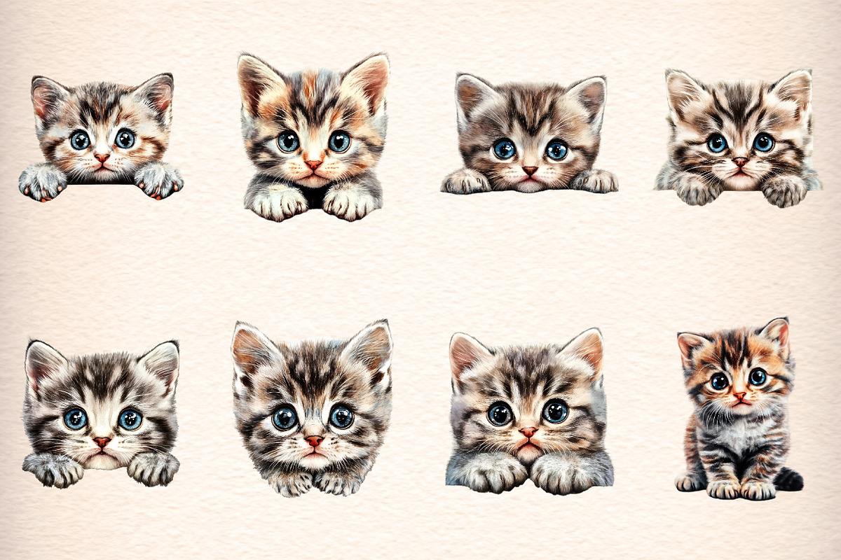 watercolor funny peeking cats clipar, an Illustration by GatewayDesign (Photo 4 of 9)