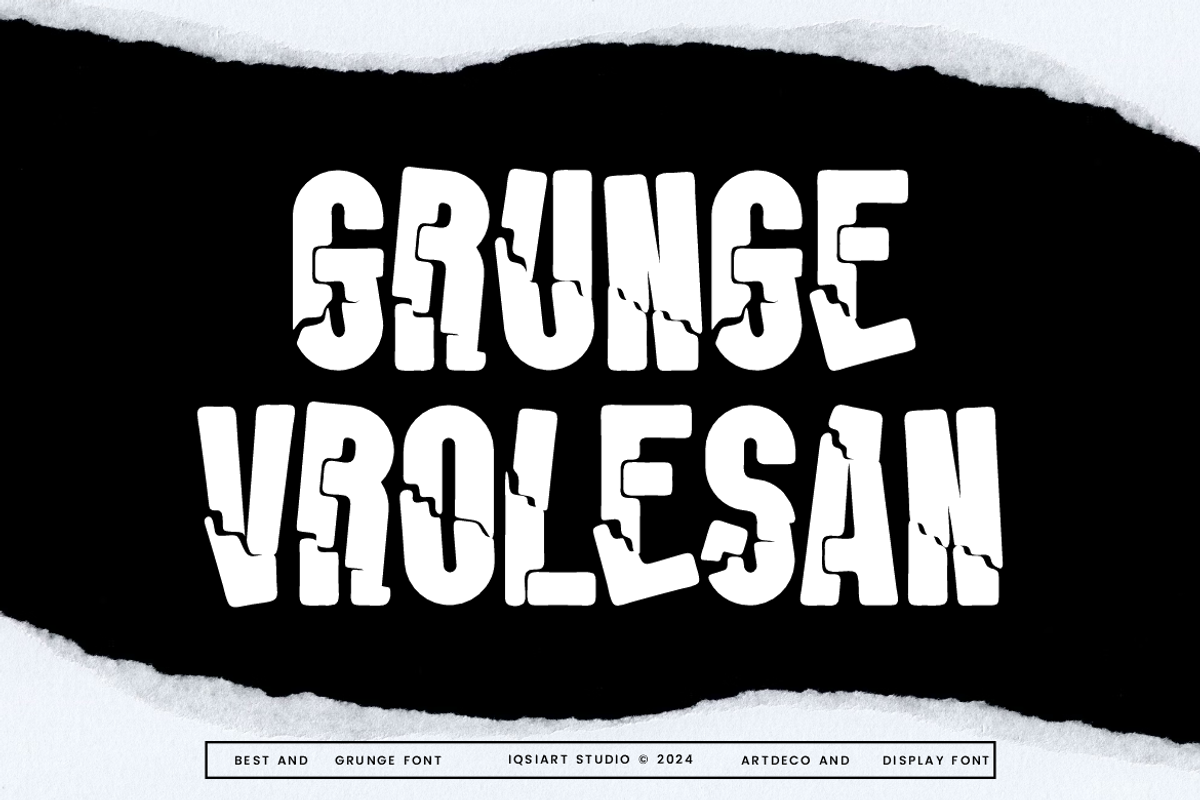 Grunge Vrolesan - Typeface Font, a Sans Serif Font by Iqsiart Studio (Photo 1 of 6)