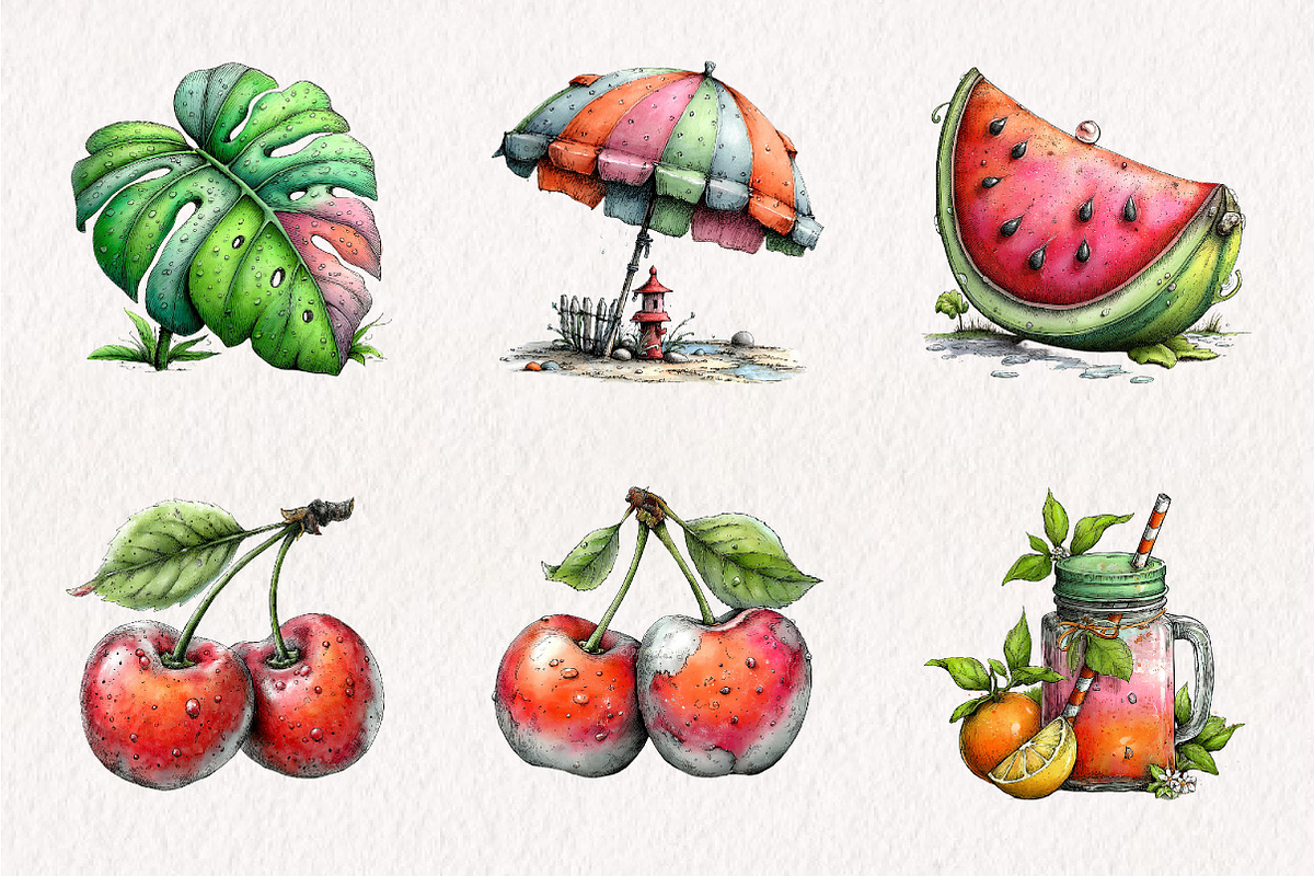 Watercolor Cute Summer Collection, an Illustration by CreationArt (Photo 7 of 7)
