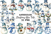 Christmas Blue Toile Snowman Clipart, an Illustration by CraftArtStudio (Thumbnail 1 of 6)