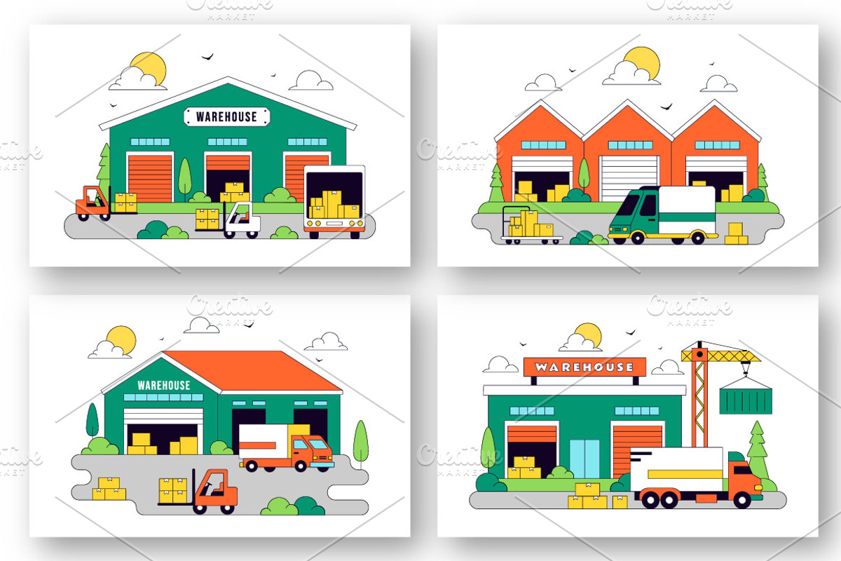 10 Warehouse Vector Illustration, a Transportation Illustration by denayunebgt (Photo 2 of 4)