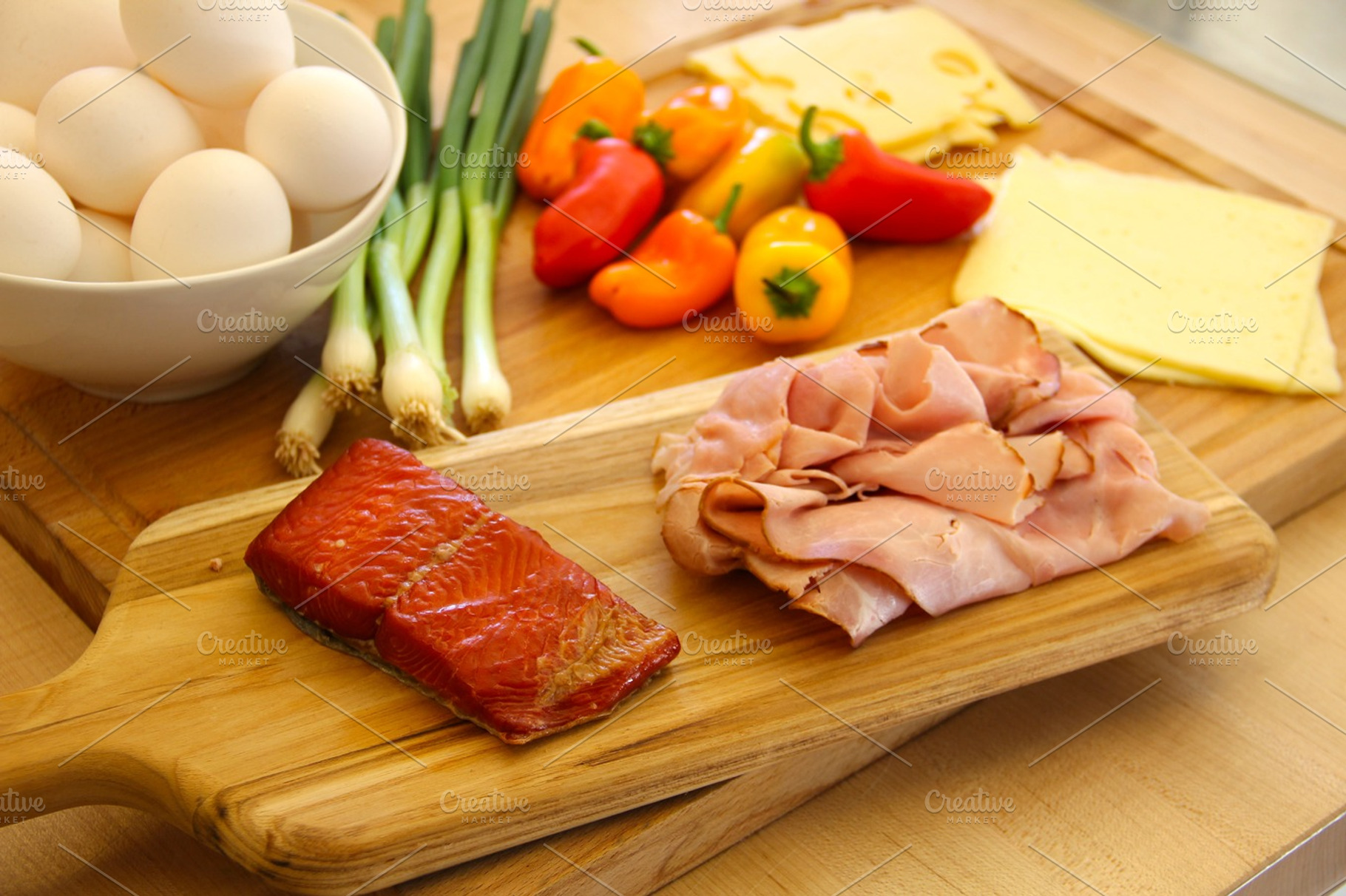 Brunch Prep Containing Smoked Salmon Ham And Onions