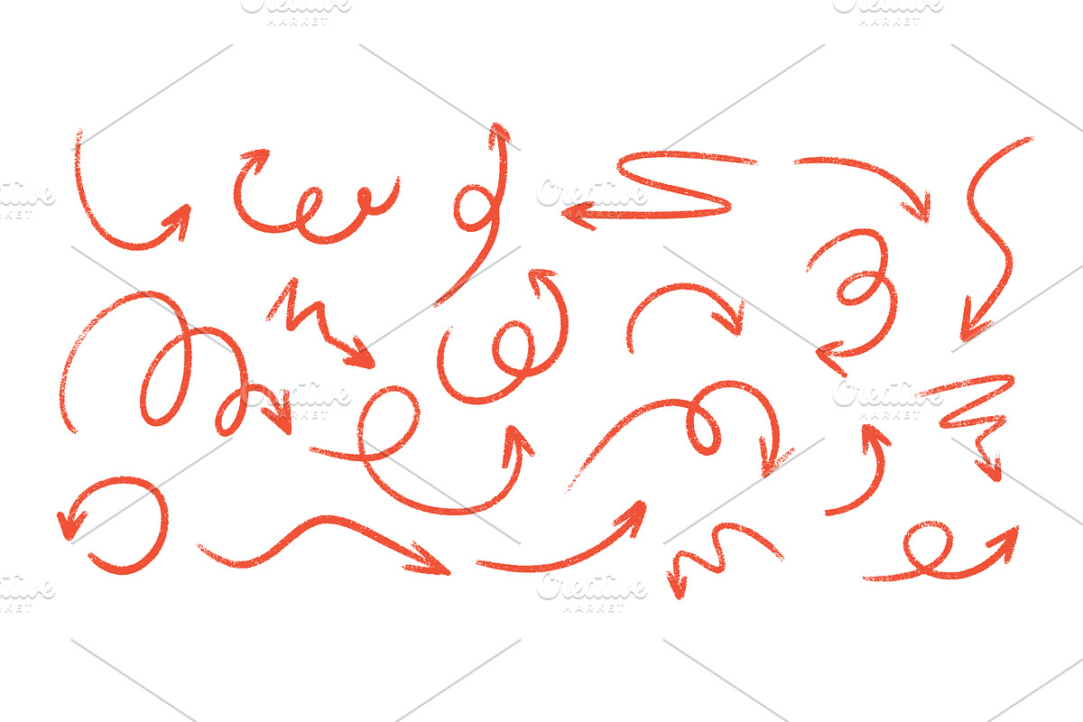 Red arrow set in crayon, chalk and, an Object Illustration by YuliiaOsadcha