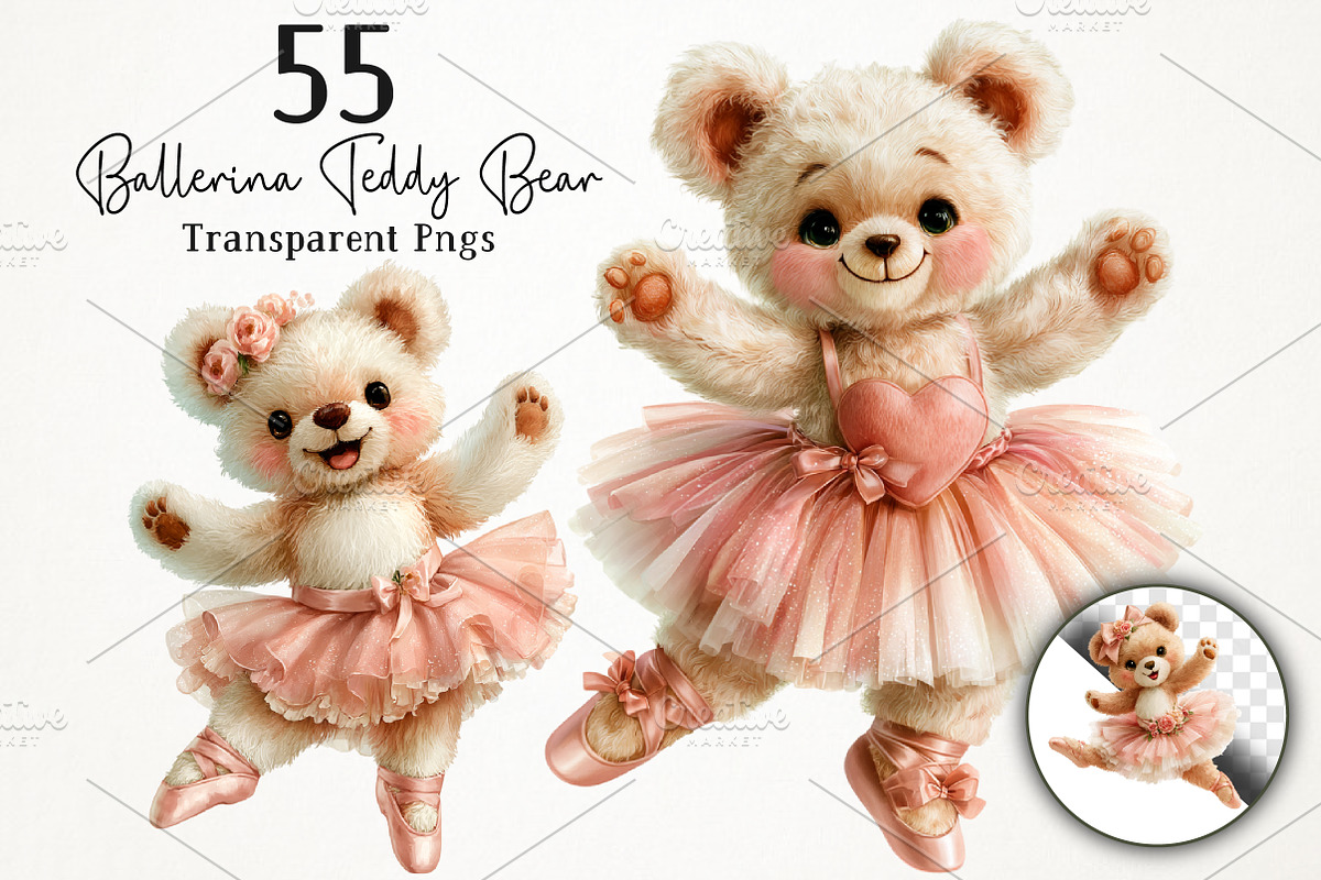 Ballerina Teddy Bear PNG Clipart, a Seasonal Illustration by RobertsArt (Photo 1 of 7)