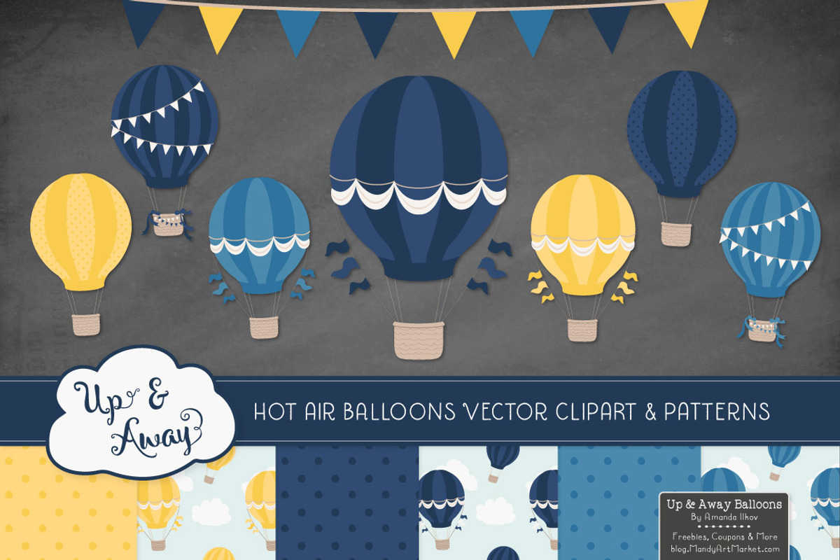 Navy & Lemon Hot Air Balloons, an Illustration by Amanda Ilkov (Photo 2 of 5)