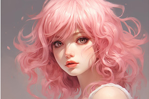 Expressive Asian Pink Anime Girl