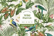 Vintage Wild Parrot Seamless Pattern, a Wallpaper Graphic by Yello_illustration (Thumbnail 1 of 14)