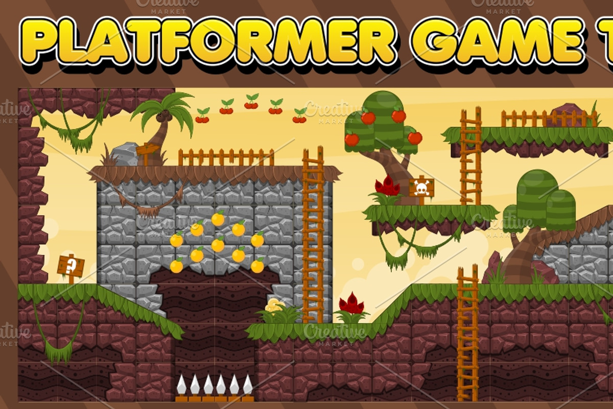Platformer Game Tile Set 6, an Animal Illustration by pzUH (Photo 1 of 4)