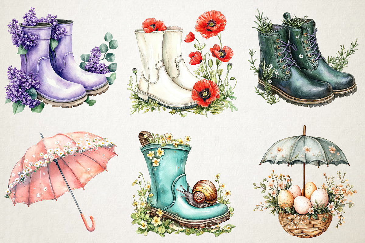 Spring Rain Boots and Umbrella Set, an Illustration by RobertsArt (Photo 4 of 5)