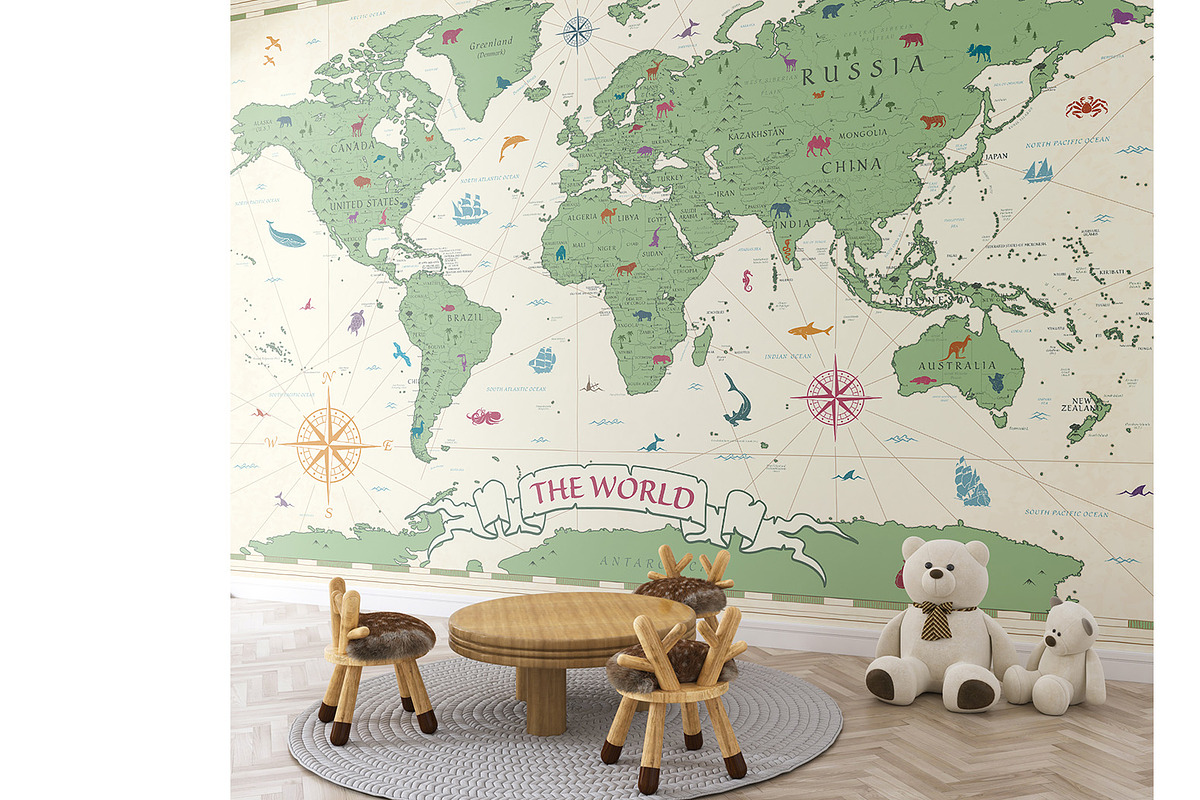 Vintage Kids World Map - Vector, a Graphic by PorcuPen Works (Photo 2 of 6)