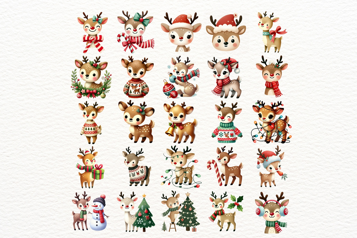 Christmas Reindeer Clipart Set, an Animal Illustration by Nicolle's Colorful Art (Photo 2 of 10)