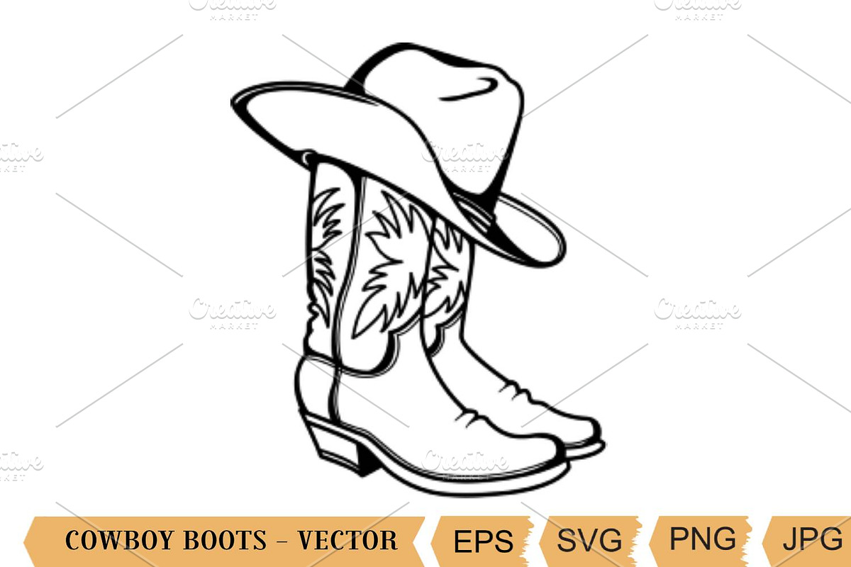 Cowboy boots, western hat vector, an Object Illustration by TanchaArt (Photo 1 of 7)