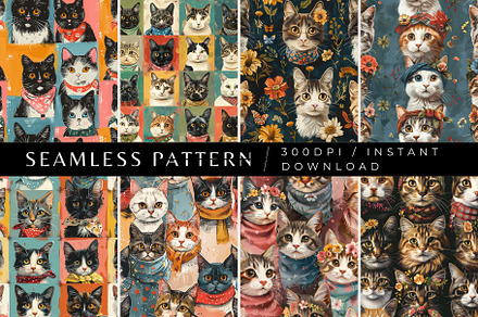 8 Well Dressed Cats Seamless Pattern, a Pattern Graphic by Inknfolly