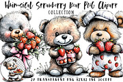 Watercolor Strawberry Bear Clipart, a Seasonal Illustration by OK Design (Thumbnail 1 of 6)