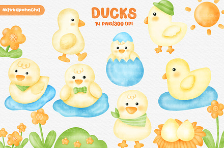 watercolor little yellow duck