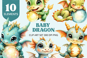 Cute Baby Dragon Clipart PNG, an Animal Illustration by Printable Pretty Studio