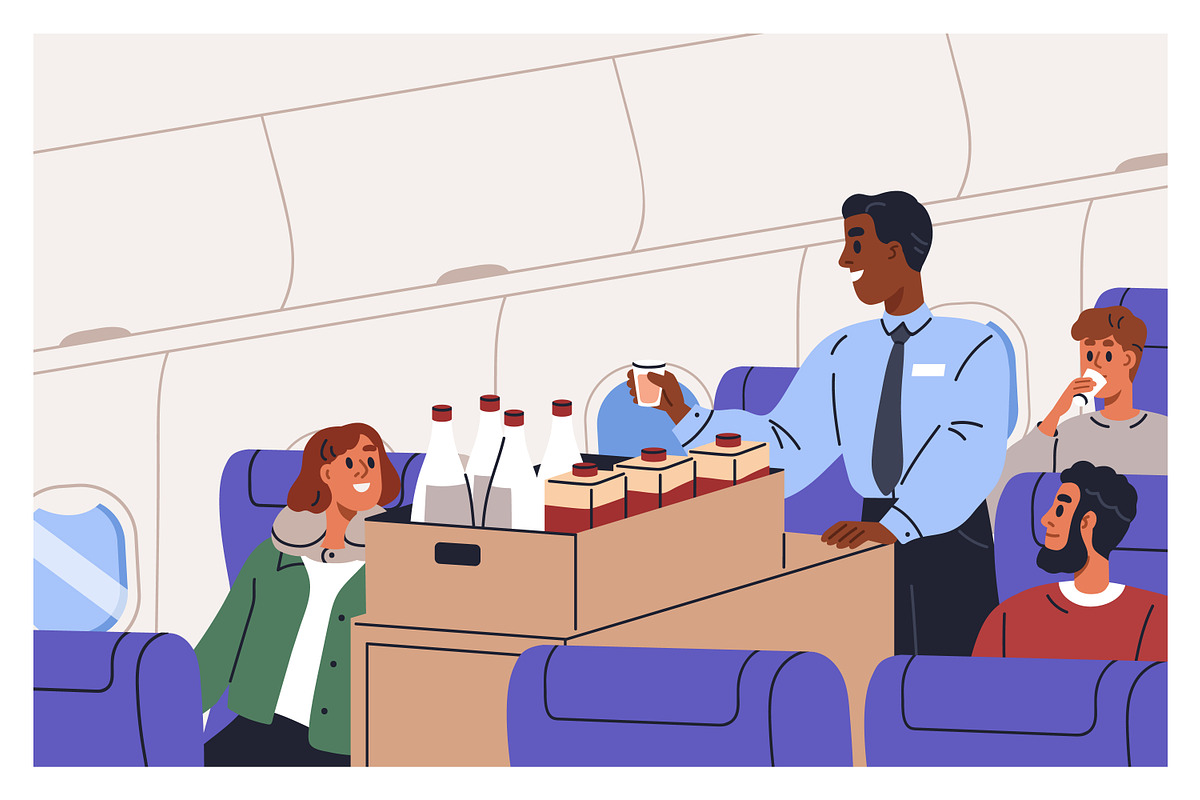 People travel by air in plane set, a Transportation Illustration by Good Studio (Photo 13 of 16)