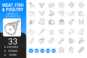 Meat, fish, and poultry icon set, an Outline Icon by Icons (Thumbnail 1 of 3)