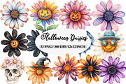 Watercolor Groovy Halloween Daisies, an Illustration by Daily.Designs (Thumbnail 1 of 5)