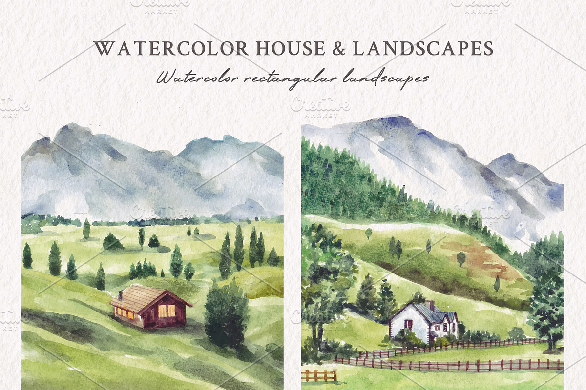 Watercolor House & Landscapes, an Illustration by Yorda Studio (Photo 4 of 13)