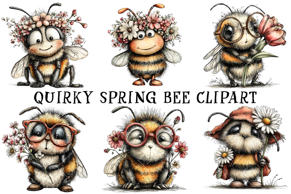 Quirky Spring Bee Clipart, an Illustration by OK Design (Photo 2 of 6)