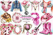 Watercolor Pink Western Cow Girl PNG, a Seasonal Illustration by Canvas Craft (Thumbnail 1 of 3)