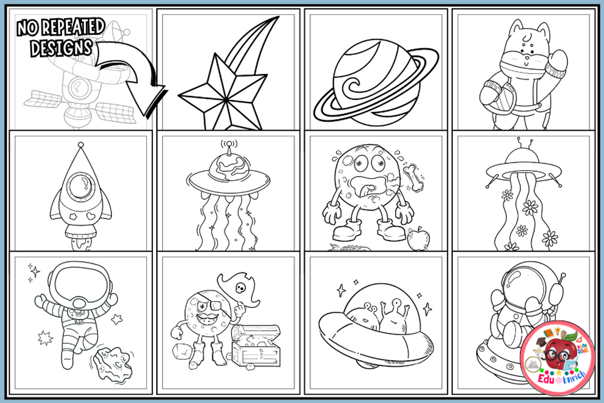 Outer Space Adventure Coloring Pages, a Technology Illustration by EduEnrich (Photo 3 of 3)