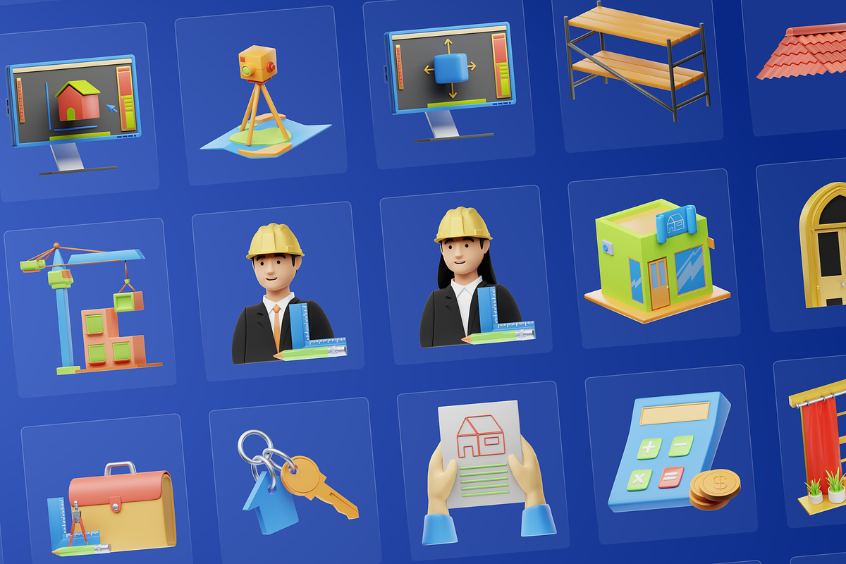 3D Architecture Icons Illustration, an Architecture 3D Model by Flat Icons (Photo 5 of 8)