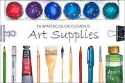 Art Supplies (watercolor elements), an Education Illustration by Daria's Magic World (Thumbnail 1 of 4)