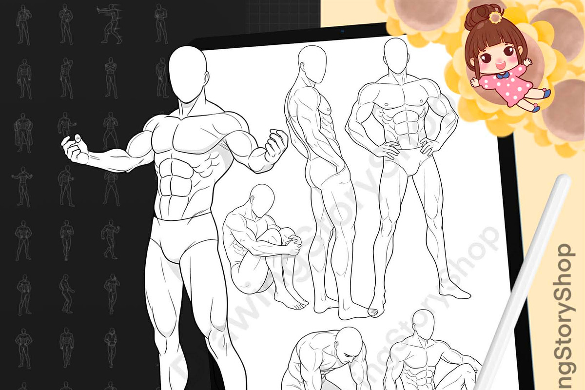 400 Procreate Male pose stamps Bases, a Brush Add-On by DrawingStoryShop (Photo 1 of 7)