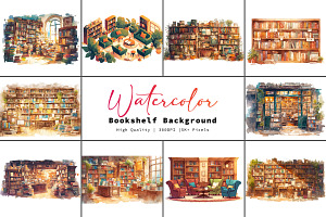 Watercolor book shelf backgrkground, an Education Illustration by SaroStock