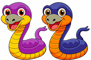 Cartoon Snakes with Colorful Bodies, an Animal Illustration by Imamul001