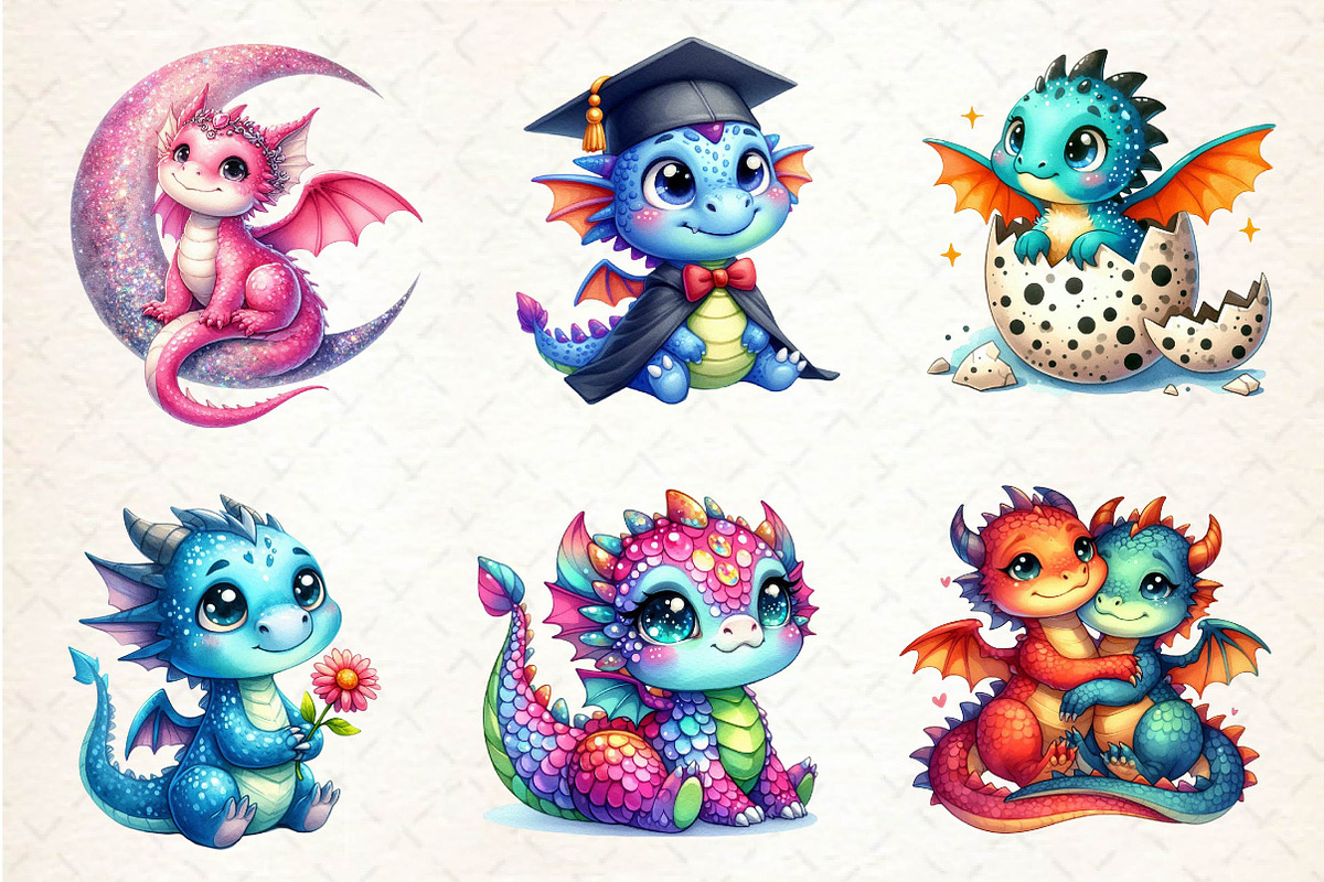 Baby Dragon Sublimation Clipart, an Illustration by Dream Creation (Photo 3 of 7)