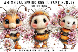 Whimsical Spring Bee Clipart Bundle, an Illustration by OK Design