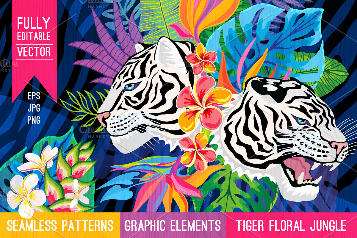 White Tiger in Tropical vector, an Animal Illustration by Iraida_Bearlala (Photo 1 of 10)